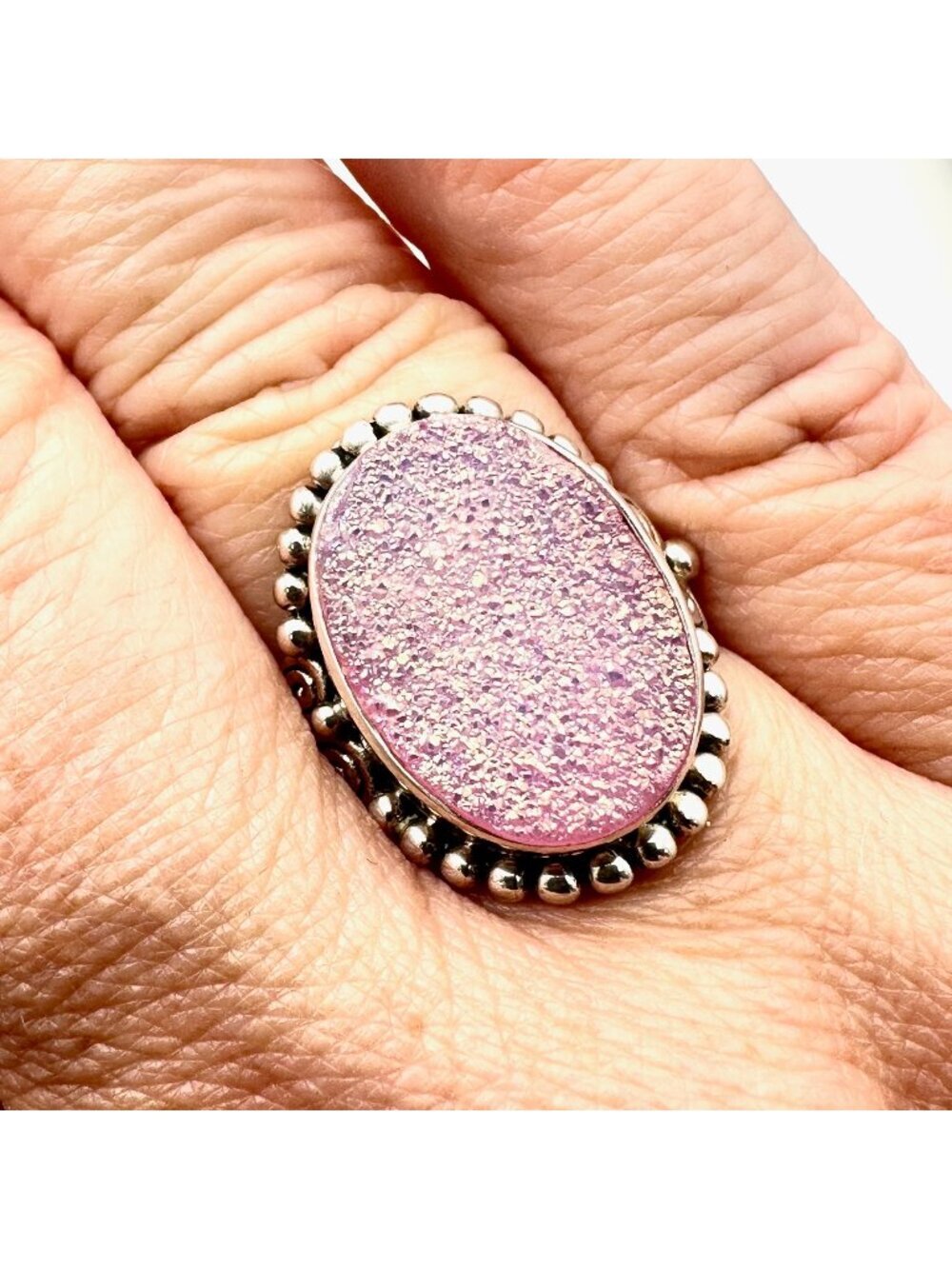 Sajen Womens Ring Pink Druzy Quartz Sterling Silver Size 9 Designer